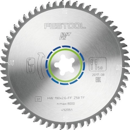 Festool Hoja de sierra ALUMINIUM/PLASTICS HW 190x2,6 FF TF58