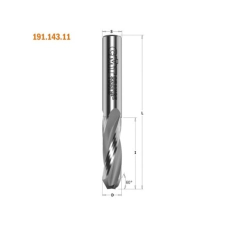 Solid carbide upcut spiral bits for 60° V-point locksets