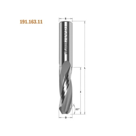 Solid carbide upcut spiral bits for 60° V-point locksets