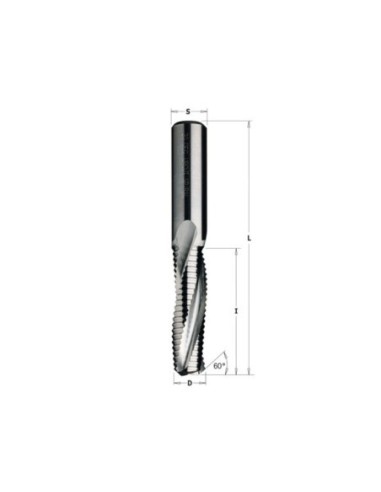 Solid carbide upcut with spiral bits chip-breaker for 60° V-point locksets