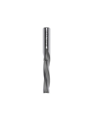 Solid carbide downcut spiral bits with chipbreaker