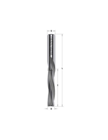 Solid carbide downcut spiral bits with chipbreaker