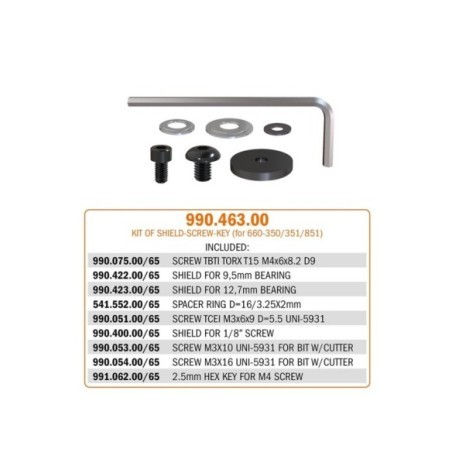 990.4 - Shield, spacer ring, key and screw kit