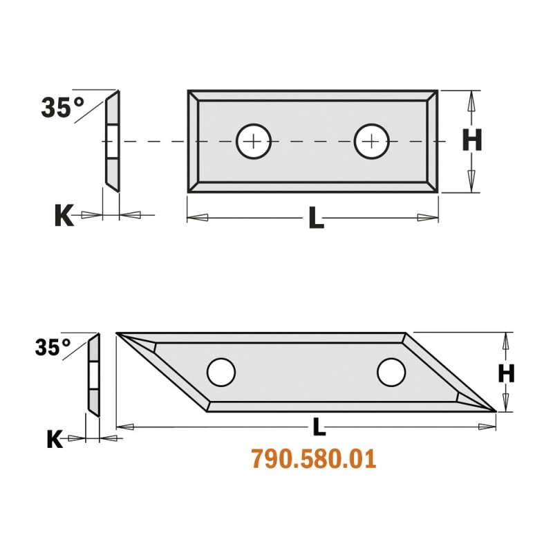 Coltelli reversibili in HWM - 2/4 taglienti - 35°