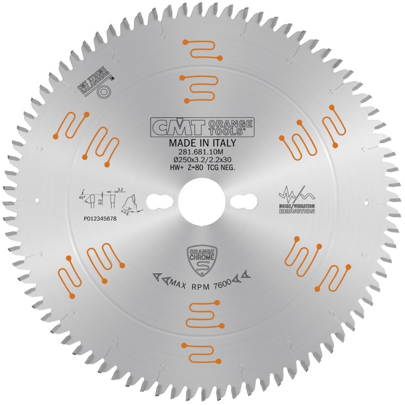 Lames circulaires pour mélaminés et agglomérés, angle de coupe négatif