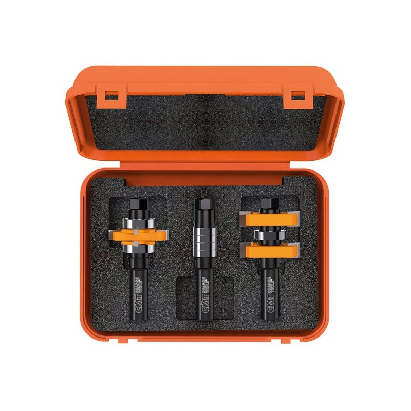 Adjustable tongue & groove bit sets for mission style cabinet doors
