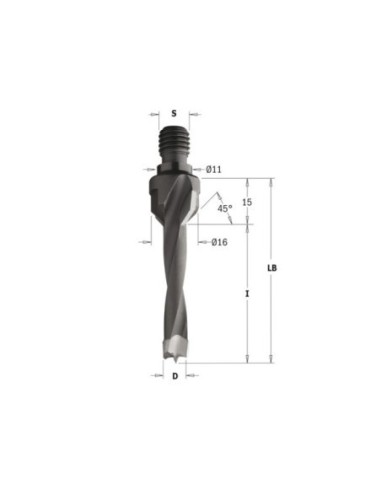 Dowel Drills with Threaded Shank with Countersink, M10/11x4
