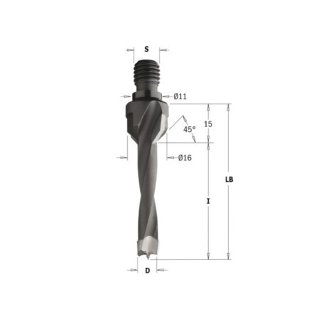 Dowel Drills with Threaded Shank with Countersink, M10/11x4