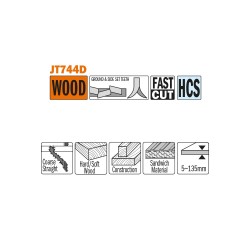 Very fast cuts, straight and coarse on thick construction timber, hard/softwood and sandwich material. 2